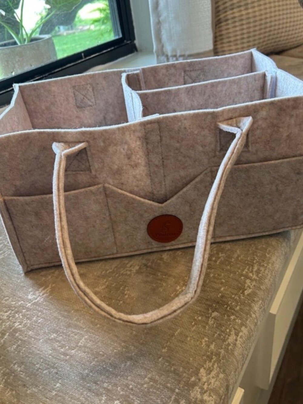 Baby Diaper Caddy Organizer - Beige Felt Nursery Storage Tote